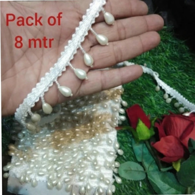 DIVARA DIVARACream hanging pearl Lace 4080(pack of 8meter) With Beautiful design, used in saree, suit , and many more purpose. Lace Reel(Pack of 1)