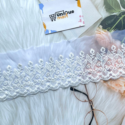 uniquemart Beautiful White Cotton Net GPO Lace Border White Organza Lace Border (White/5Mtr) Lace Reel(Pack of 1)