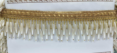 anida Golden lace latkan Beads Milky White Beads Lace 1 Meter For Dresses, Home Decor Trim For Dress Embellishments For Crafting 1 meter Lace Reel(Pack of 1)