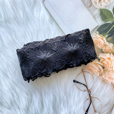 uniquemart Black Sequence Flower Lace Border (Black/2Meter) Lace Reel(Pack of 1)