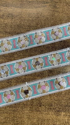 AKSHALI SQ-1 Multicolour Embroidery Sequance Orgenza Lace (4.25 Mtr) Lace Reel(Pack of 1)
