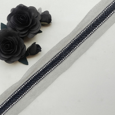 SARA Beautiful Black Stone & Cutdana Work Lace for Lehenga, Frowk, Dresses, Burqa Lace Reel(Pack of 1)