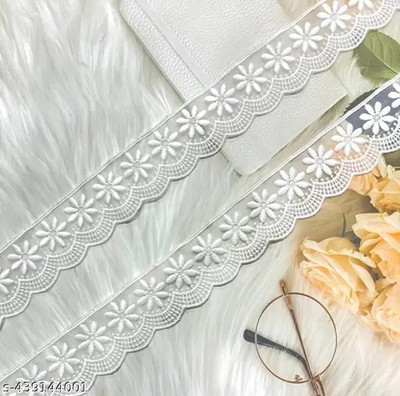 Dornick White Cotton Lace Border, Cotton GPO Lace, Lace Reel(Pack of 1)