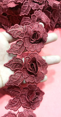 Trijal Art Best Quality 3D Flower Lace | Maroon Colour |Length 1 Meter | Lace Reel(Pack of 1)