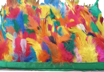 Shyam Diwane Natural dyed multi feather lace (2-4 inch) length 8 mtr Lace Reel(Pack of 1)