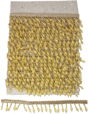 BigWheels CWG0325-04-01 (5cm X 3 Mtr) Golden Anaar Shape Moti Beading Cut Daana Gota Trim Lace Border Lace Reel(Pack of 1)