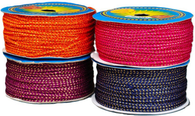 fim fashion FIM DORI LACE 4*9-36 mtr. BLUE,ORANGE,PURPLE,RANI withGOLDEN THREAD MIX DORI Blouse Dori Lace Reel(Pack of 4)