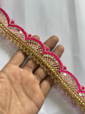 Sadhusadhya Pink Colour Embrodery Zari Lace For Border (4mtr) Lace Reel(Pack of 1)