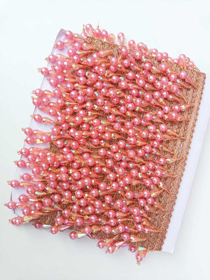 Swag Enterprises Peach02 Rainbow Moti-4Meter Fancy Peach02 Wth Pearl Latkan Hanging Bead Lace Border, 30 cm 4Mtr Lace Reel(Pack of 1)
