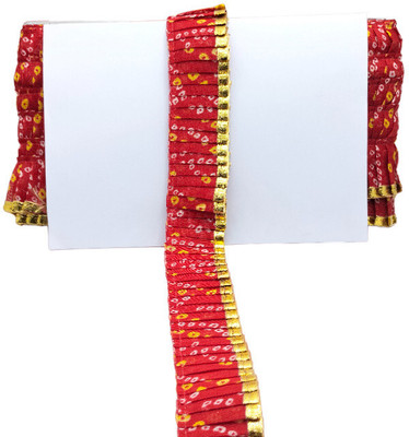 Woven Lace K-404521-Bandhej-Red 40mm Bandhej Print Gota Patti Frill For BalGopal Poshak, Art Craft|Size: 9 Yards Lace Reel(Pack of 1)
