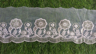 Hesperos LACE Soft Net Cotton Thread Sequence Embroidery Work Lace ( 4 Mtr ) Lace Reel(Pack of 1)