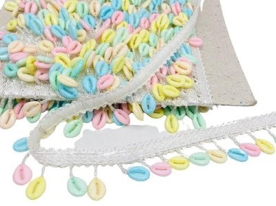 Lacesnmore Cowri lace multy pastel colour matching Multicolor shell cowri hanging latkan dupatta blouse lace Lace Reel(Pack of 1)