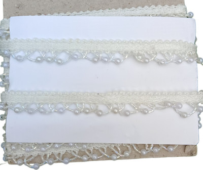 NIKUPODA Hanging Bead Moti Lace 8.5 meter cutdana Latkan Ribbon Trim for Dress Blouse,Dupatta,chunni,Sarees,Lehenga,Suits,(2cms wide)White Lace Reel(Pack of 1)