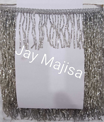 JAY MAJISA Cat Dana 3-Inch Premium Silver Beaded Fringe Lace Trim for Sarees, Lehengas, Dre sses & Craft Embellishments - 1 Meter Roll Lace Reel(Pack of 1)