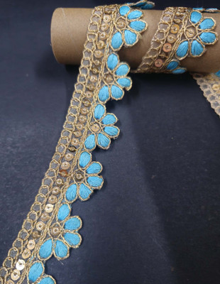Pritam EMB-11 (SkyBlue) Embroidery Codding Siquance jari Lace Border Saree Dupatta (SkyBlue-9 Mtr) Lace Reel(Pack of 1)