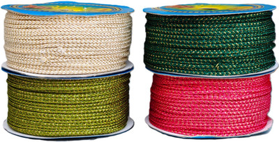 fim fashion FIM DORI LACE 4*9-36 MTR RUBY RED, IVORY, GREEN, OLIVE GOLDEN THREAD MIX DORI blouse dori Lace Reel(Pack of 4)
