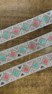 AKSHALI SQ-4 Multicolour Embroidery Sequance Orgenza Lace (4.25 Mtr) Lace Reel(Pack of 1)