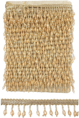 BigWheels CWG0325-06-01 (5cm X 3 Mtr) Golden Anaar Shape Moti Beading Cut Daana Gota Trim Lace Border Lace Reel(Pack of 1)