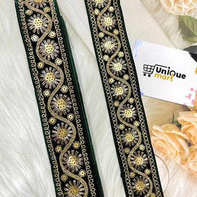 uniquemart Beautiful Dark Green Golden Shiny Glitter Border Lace For Saree, Suit, Lehenga, Blouse, Dupatta & Craft Decoration (DarkGreen/9Mtr) Lace Reel(Pack of 1)