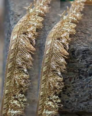 Lacesnmore Wedding dupatta kiran border golden Fringe jhalar feather look ribbon 9meter Lace Reel(Pack of 1)
