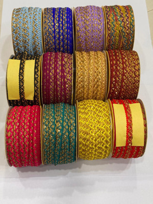 JAY MAJISA Decorative Lace Trim In Various Colors With A Metallic Gold Thread Decorative Lace Trim Lace Reel(Pack of 12)