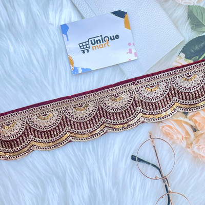 uniquemart Maroon Lace Border, Velvet Lace Border, Border Lace For Saree, Blouse Lace Design, Maroon Colour Lace, Maroon Lace Design (Maroon/9Meter) Lace Reel(Pack of 1)