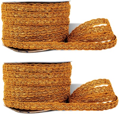 BigWheels CWG0436-01-01 (M:10001) Pack of 2 (1.1cm X 18 Mtr) Golden Zig -Zag Gota Fancy Trim Lace Ribbon Border Lace Reel(Pack of 2)