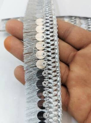 DIARA antic silver Tuseel fringe sequence lace border for Dresse, Saree, Lehenga, Dupatta, Bag, Craft and Decorations (9meter) Lace Reel(Pack of 1)