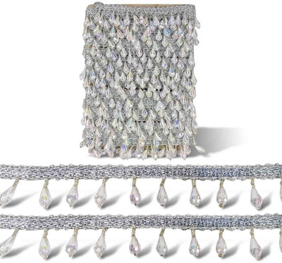 BigWheels CWG0459-02-01 (3cm X 3 Mtr) Silver Acrylic Anaar Shape Beading Latkan Gota Trim Lace Border Lace Reel(Pack of 1)