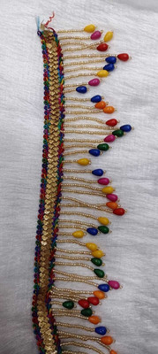 JAY MAJISA Multicolor Beaded Fringe Lace with Golden Base for Saree, Dupatta & Blouse Borde 1 MITER PEK Lace Reel(Pack of 1)