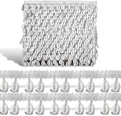 BigWheels CWG0476-01 (3cm X 9 Mtr) White Kodi/kaudi Latkan Beading Gota Trim Lace Border for Dresses Lace Reel(Pack of 1)