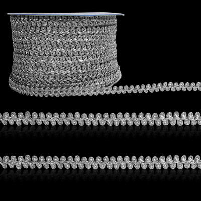 Stylewell CWG0419-02 (M:10113) (8mm X 18 Mtr) Silver Trap Gota Fancy Saree Lace & Ribbon Border For Dresses Lace Reel(Pack of 1)