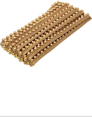 anida Gold 10 Mm Moti Bead Border Lace Hand Work Designer (8.50 Mtrs) Indian High Class Fashionable Gold Beaded Big Tassel Lace for Designing Dresses Lace Reel(Pack of 1)