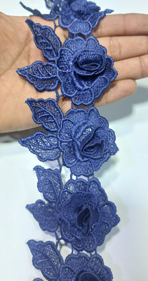 Trijal Art Best Quality 3D Flower Lace | Nevy Blue Colour |Length 1 Meter | Lace Reel(Pack of 1)