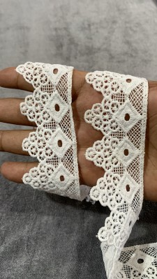 AKSHALI G-1 White Cotton Gpo Lace Border Dye Able To Any Colour (9 Mtr) Lace Reel(Pack of 1)