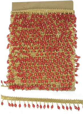 Utkarsh CWG0325-01-01 (5cm X 3 Mtr) Red Anaar Shape Moti Beading Cut Daana Gota Trim Lace Border Lace Reel(Pack of 1)