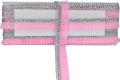 Woven Lace K-204035-BPink 0.75 inch Shimmer Net Frill Piping Lace for Kanha Cloth, Singhasan|Size: 9 yards Lace Reel(Pack of 1)
