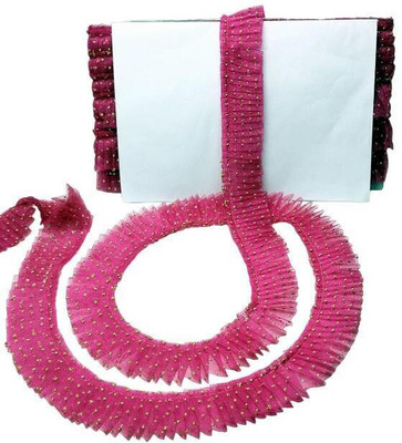 Woven Lace K-404456-HPink 40mm Glitter Net Frill For DIY, Kanha Poshakh, Jhulas, Singhasan| Size: 9 Yards Lace Reel(Pack of 1)