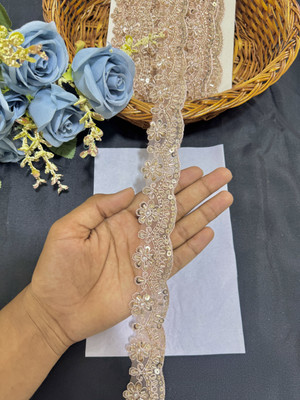 madinafabricsworld Embroidered Net Lace Border with Sequin & Floral Design Lace for Saree,Dupatta Premium Embroidered Net Lace Border Lace Reel(Pack of 1)