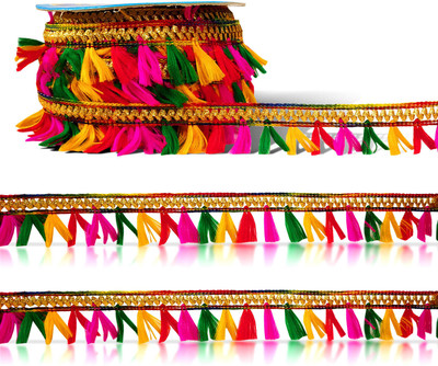 De-Ultimate CWG0434-01 (2.5cm X 18 Mtr) Multicolor Fur Kiran Gota Fancy Trim Ribbon Border For Dresses Lace Reel(Pack of 1)
