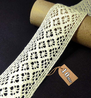 Mezin Cotton Double Square (10mtr) Crossiya Lace Border for Dress, Kurtis, Dupatta&Bag (Off White-10mtr) Lace Reel(Pack of 1)