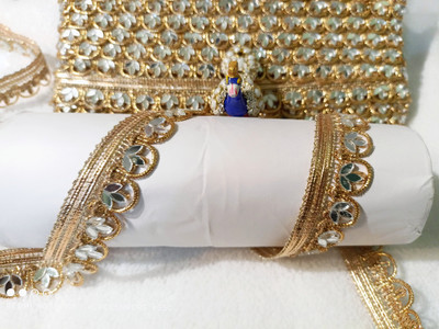 Lacesnmore Sleek tilak mirror Handwork mirror lace , golden mirror stone work border Lace Reel(Pack of 1)