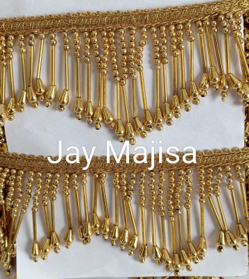 JAY MAJISA Elegant Golden Beaded Lace Trim with Rod Tassels for Ethnic & Festive Wear 1 Meter Designer Embellishment Lace with Hanging Beads for Garments & Decor Lace Reel(Pack of 1)
