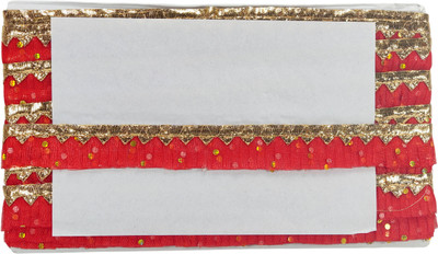 Woven Lace K-305705-Red 1.25 inch Dot Print Net Frill Lace for DIY Puja Aasan, Singhasan | Size: 9 yards Lace Reel(Pack of 1)
