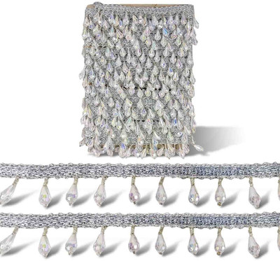 BigWheels CWG0459-02-01 (3cm X 2.6 Mtr) Silver Acrylic Anaar Shape Beading Latkan Gota Trim Lace Border Lace Reel(Pack of 1)