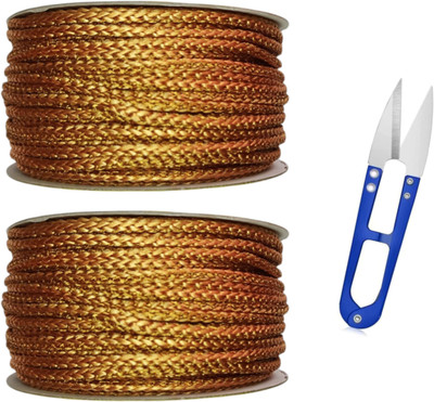 Clezaro Golden Dori With 1 Pcs Thread Cutter | Dori For Blouse | Each 15 meter (A22) Lace Reel(Pack of 2)