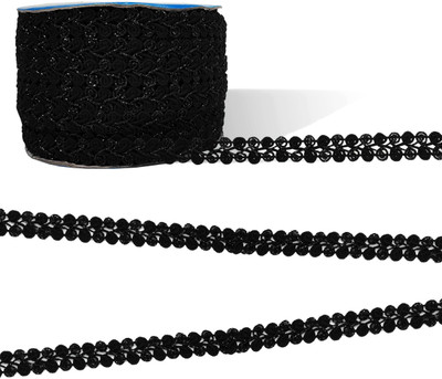 Uniqon CWG0409-04 (M:12995) (1.2cm X 18 Mtr) Black Jalebi Shape Glitter Gota Trim Fancy Lace Ribbon Border Lace Reel(Pack of 1)