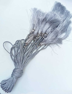 Swag Enterprises Silk Tassel Latkan with Silver Caps, Braided Silver Dori 006PC 170CM-SILVER-DORI-(SET OF 6) Lace Reel(Pack of 1)