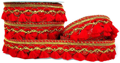 De-Ultimate CWG0446-03 ( M:7568) Red & Gold (2.7cm X 18 Mtr) Jhaadu Sitara Gota Outlining Patti Trim Lace Border Lace Reel(Pack of 1)