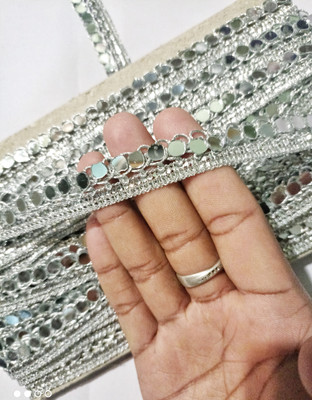 Lacesnmore Silver lace with round mirror for decorating of dupatta n dresses mirror lace for dupatta Lace Reel(Pack of 1)